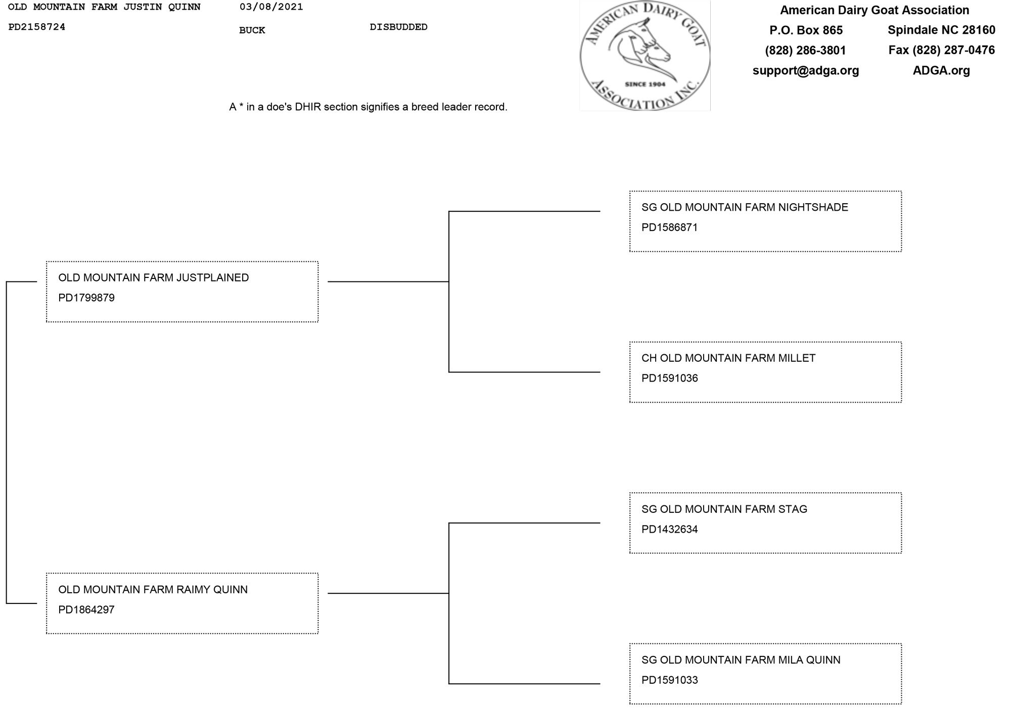 Old Mountain Farm Justin Quinn pedigree